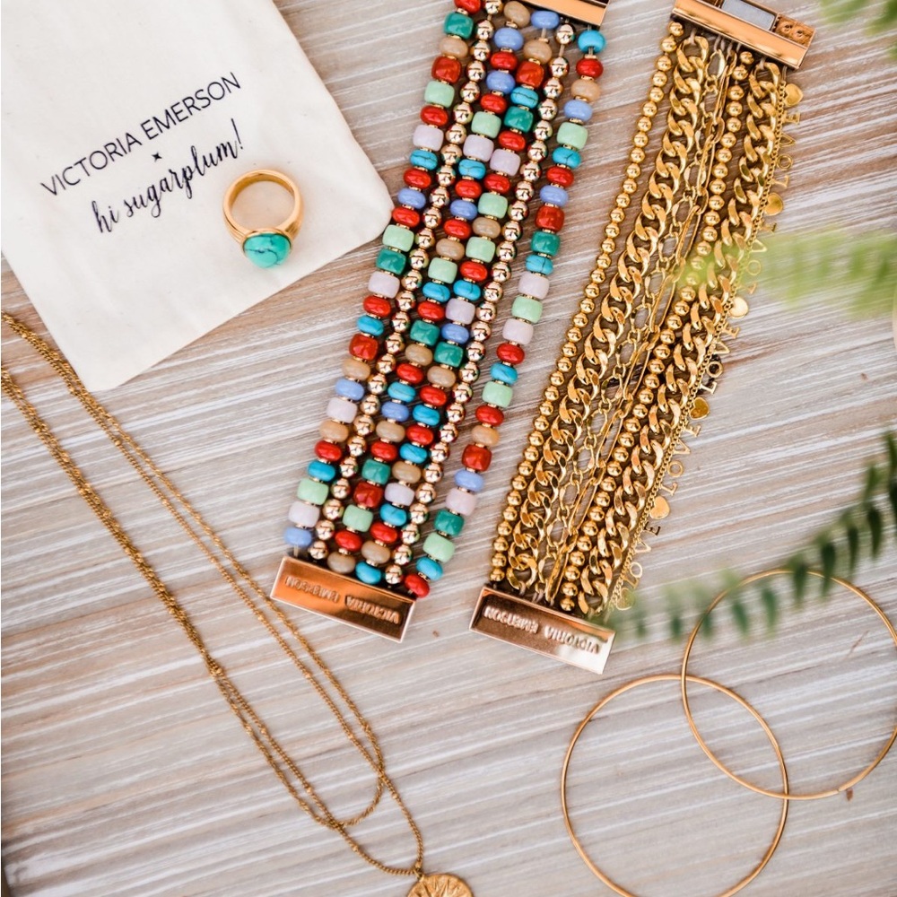Victoria Emerson x Hi Sugarplum Jewelry Set Gold Beaded Turquoise